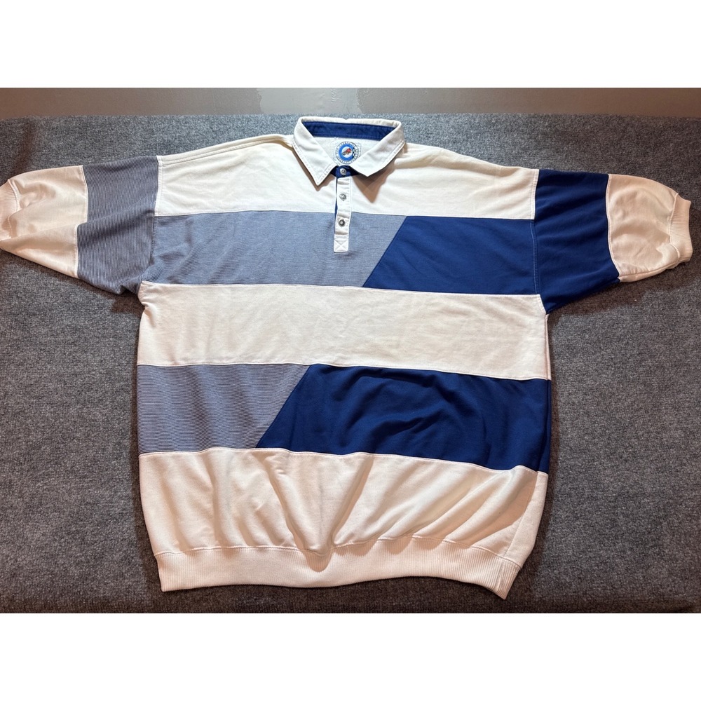 Vintage 90s Greenline International Rugby Shirt Colorblock Blue White XL XXL